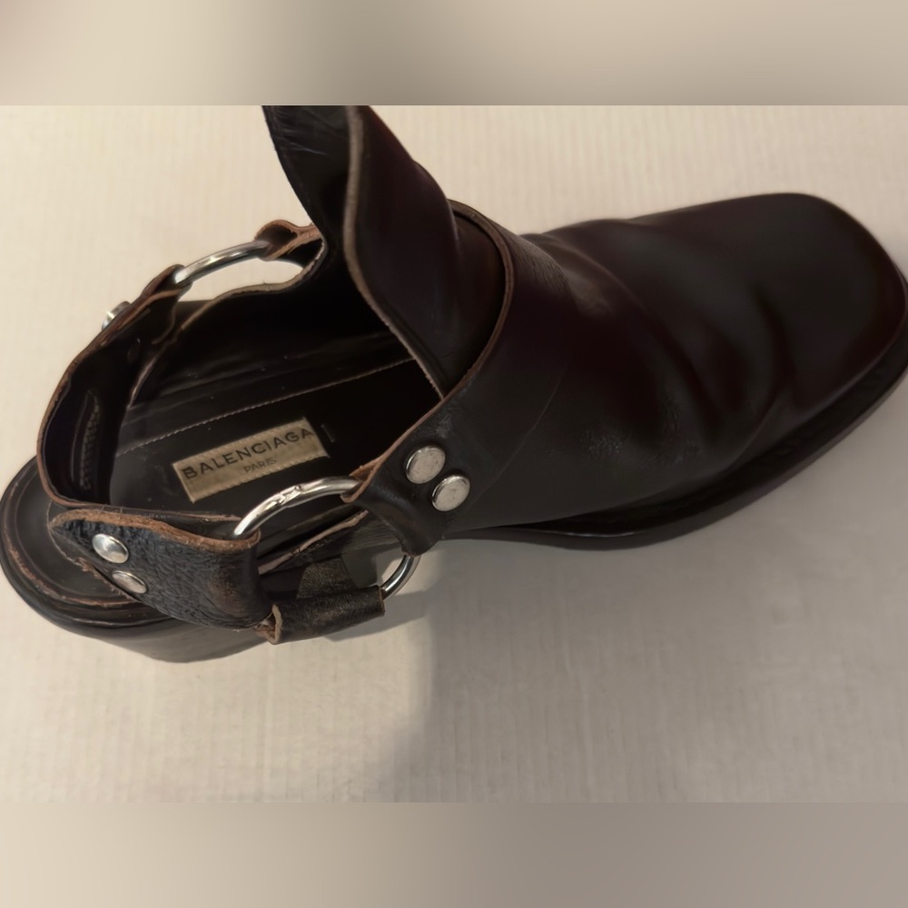 Balenciaga distressed black leather Leather bootie/ shoes